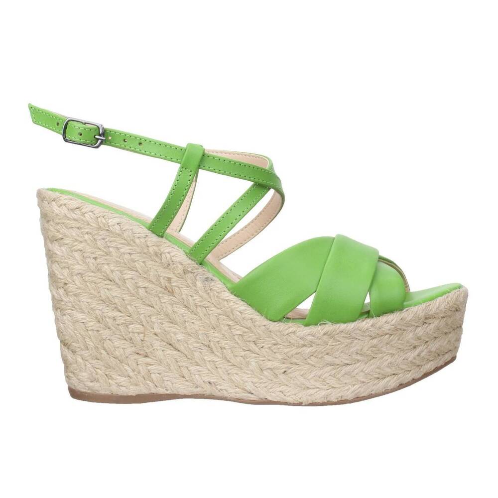 NEW BRUNO MENEGATTI women's grace ankle strap wedge leather sandal in green